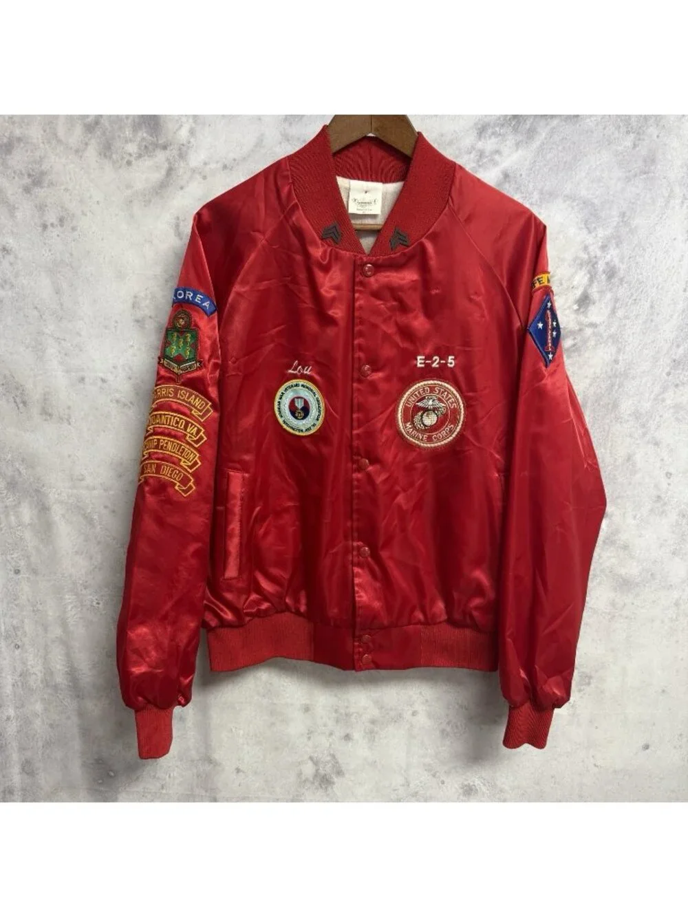 VTG 90s 1st MARDIV Member Bomber Jacket Mens XL Fifth Marines Korean War Patches